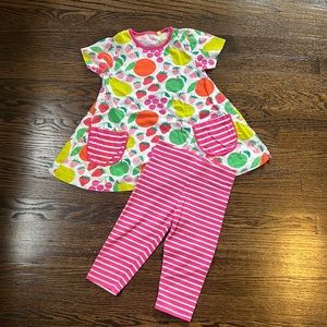 Mini Boden girls size 5-6 fruit tunic and striped cropped pant.